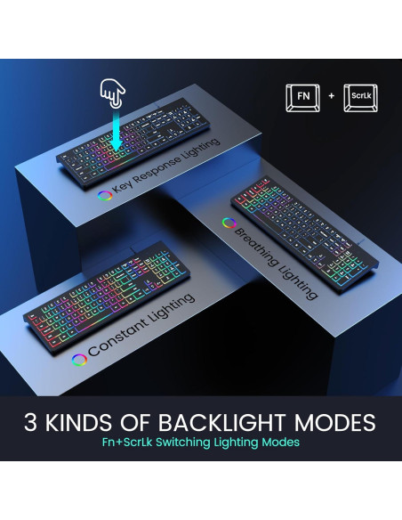 Teclado Retroiluminado con Cable COLIKES Ergonómico 44.1x15.3cm