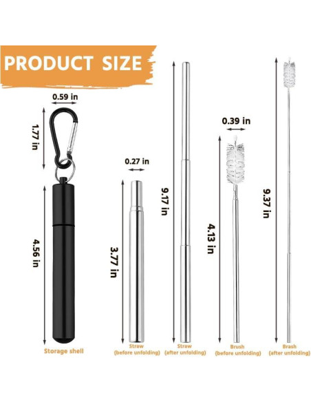 Popote Plegable Reutilizable Sisadodo con Estuche y Cepillo