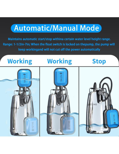 Bomba de Sumidero FOTING 1HP Acero Inoxidable Automática 3500GPH