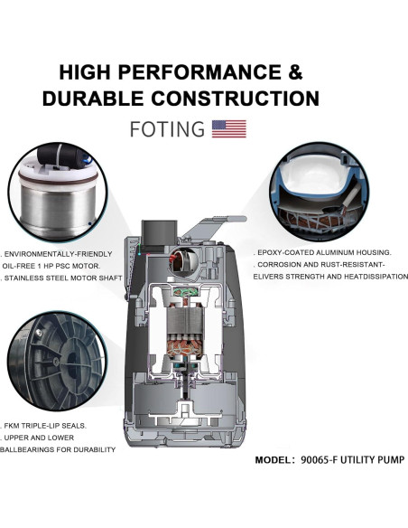 Bomba de Sumidero FOTING 1HP Acero Inoxidable Automática 3500GPH