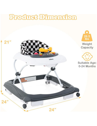 Andador Plegable INFANS 3 en 1 con Música y Altura Ajustable