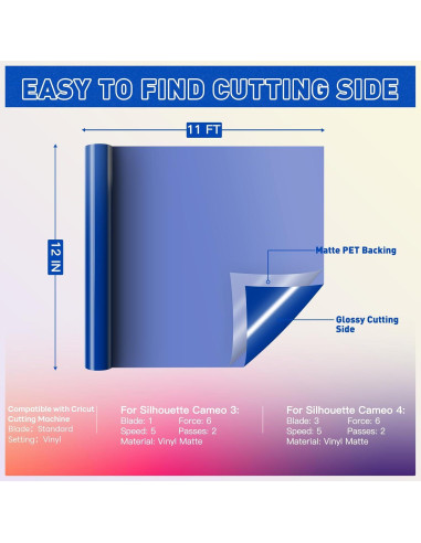 Rollos de Vinilo Adhesivo Permanente Azul HTVRONT 30.48 cm x 3.35 m