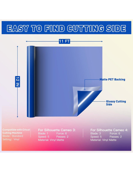 Rollos de Vinilo Adhesivo Permanente Azul HTVRONT 30.48 cm x 3.35 m