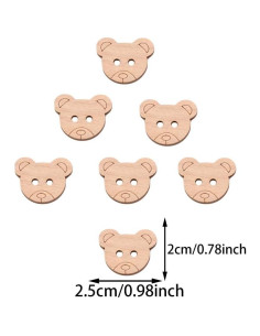 50 Botones de Madera en Forma de Oso Ynxee 25mm para Manualidades 2