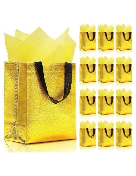Keerxun 12 Bolsas de Regalo Reutilizables Doradas 25.4x10.2x20.3cm