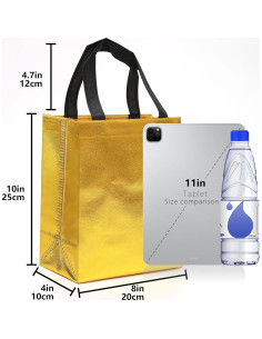 Keerxun 12 Bolsas de Regalo Reutilizables Doradas 25.4x10.2x20.3cm 2