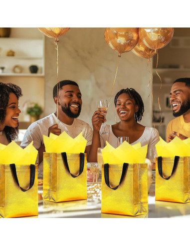 Keerxun 12 Bolsas de Regalo Reutilizables Doradas 25.4x10.2x20.3cm