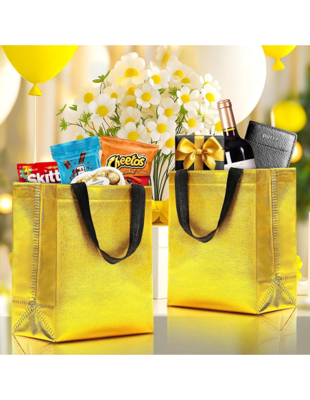 Keerxun 12 Bolsas de Regalo Reutilizables Doradas 25.4x10.2x20.3cm