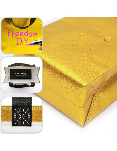 Keerxun 12 Bolsas de Regalo Reutilizables Doradas 25.4x10.2x20.3cm