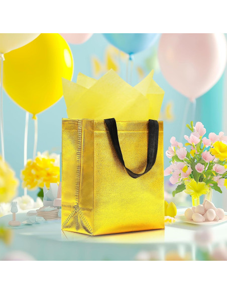 Keerxun 12 Bolsas de Regalo Reutilizables Doradas 25.4x10.2x20.3cm