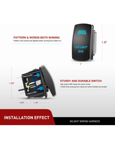 Barra de Luz LED Nilight 81cm 180W con Kit de Cableado ZH079