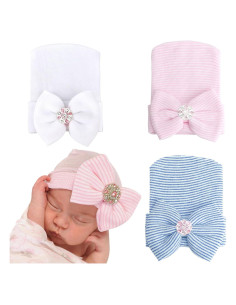 Gorros para Bebé Niña AQOKKA con Lazo Algodón Suave 0-3 Meses