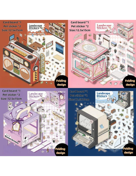 Pegatinas 3D DIY Affoto - 4 Conjuntos de Escenas Creativas