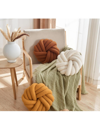 Almohada Nudo Redonda Vdoioe 35 cm Marrón Decorativa Suave