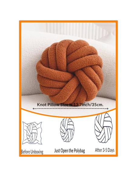 Almohada Nudo Redonda Vdoioe 35 cm Marrón Decorativa Suave