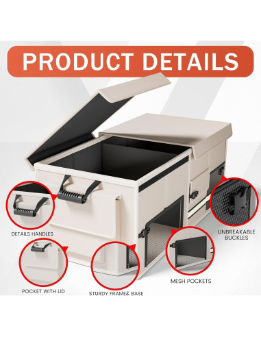 Organizador de Maletero Plegable ZMCN 60L Beige con Tapa