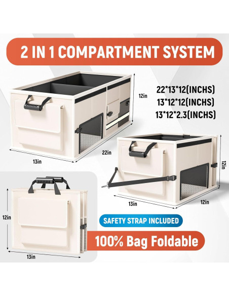 Organizador de Maletero Plegable ZMCN 60L Beige con Tapa