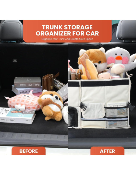 Organizador de Maletero Plegable ZMCN 60L Beige con Tapa