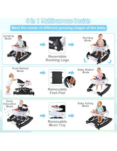 Andador HONEY JOY 6 en 1 Plegable para Bebé 7-14 Meses Negro 2