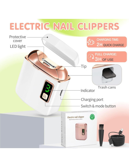 Cortador de Uñas Eléctrico Northlet con Luz LED - Blanco
