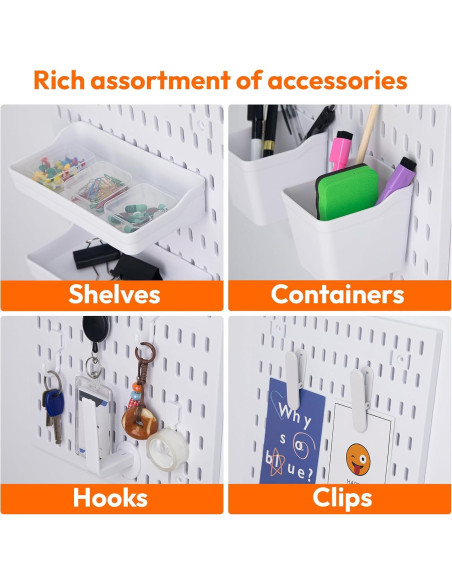 Organizador de Pared JEAWIWI 4 Piezas Tablero de Clavos Blanco