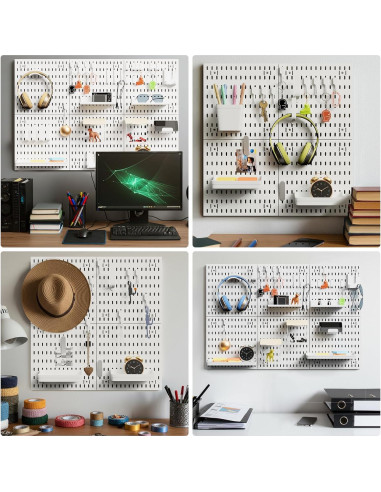 Organizador de Pared JEAWIWI 4 Piezas Tablero de Clavos Blanco