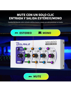 Mini Mezclador de Audio Bolanle MH400, 4 Canales, Bajo Ruido 2