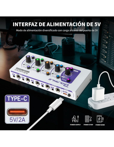 Mini Mezclador de Audio Bolanle MH400, 4 Canales, Bajo Ruido