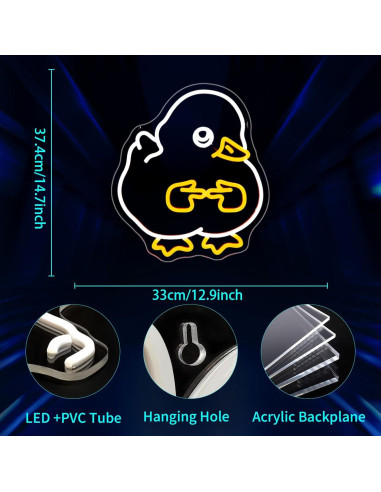 Luz de Neón LED JGHTURIE Pato Amarillo para Decoración