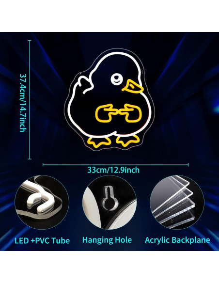 Luz de Neón LED JGHTURIE Pato Amarillo para Decoración
