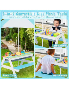 Mesa de Picnic para Niños Costzon 4 en 1 con Paraguas Ajustable 2