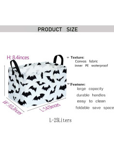 Cesta de Almacenamiento KUNRO Halloween Murciélago Plegable 37.8x25.9cm 2