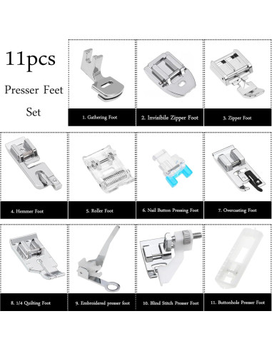 Juego de 11 Patas de Prensatelas YEQIN para Máquina de Coser