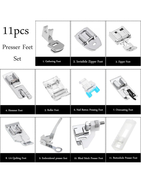 Juego de 11 Patas de Prensatelas YEQIN para Máquina de Coser