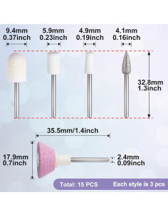 Cabezas de Repuesto para Lima de Uñas ANCIRS - 15 Pcs, 5 Estilos 2