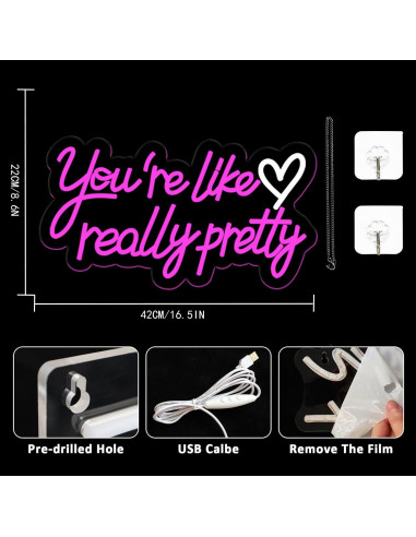Señal de Neón LED Rosa Eres Como Realmente Bonita 42x22cm