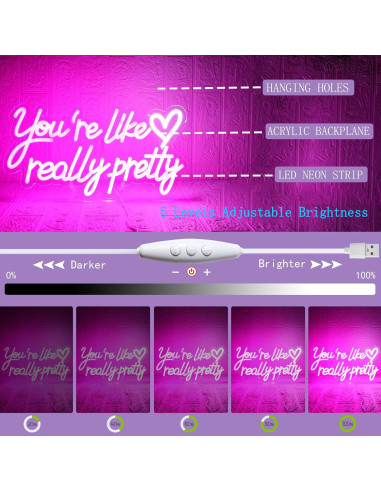 Señal de Neón LED Rosa Eres Como Realmente Bonita 42x22cm