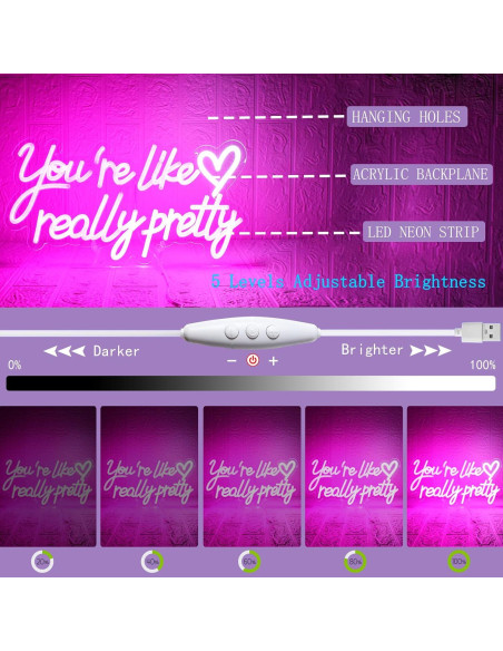 Señal de Neón LED Rosa Eres Como Realmente Bonita 42x22cm