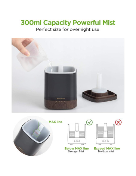 Difusor de Aceites Esenciales InnoGear 300ml, Humidificador Ultrasónico, 4 Temporizadores, Luces LED
