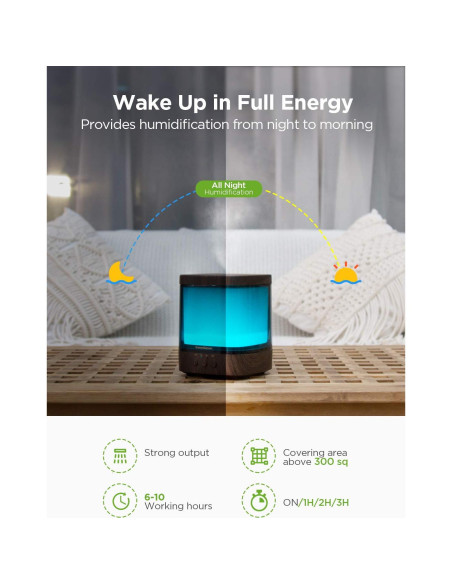 Difusor de Aceites Esenciales InnoGear 300ml, Humidificador Ultrasónico, 4 Temporizadores, Luces LED