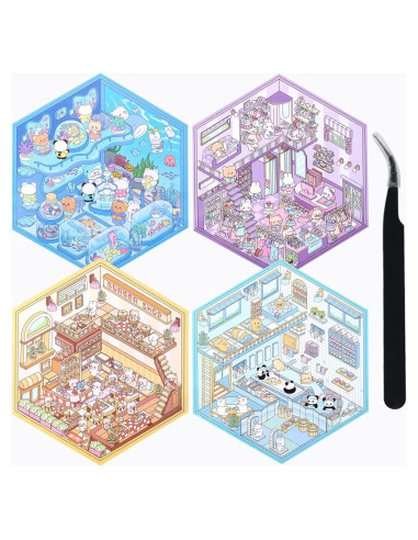 Set de Stickers 3D Reutilizables Lestp - 4 Piezas para DIY