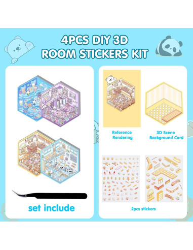 Set de Stickers 3D Reutilizables Lestp - 4 Piezas para DIY