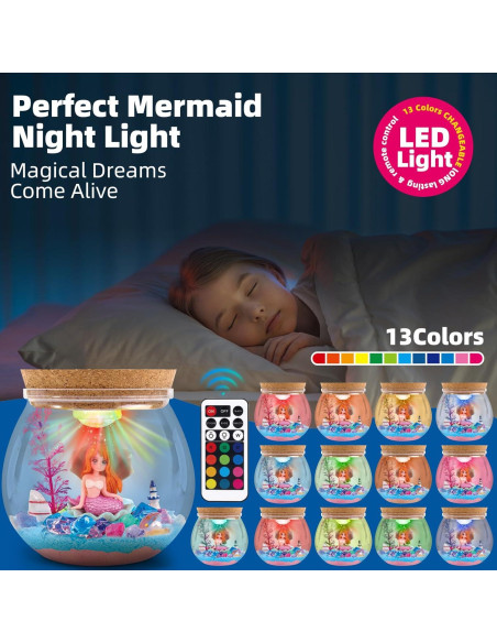 Kit de Terrario DIY Sirena Woumserta con Luz LED 13 Colores Kit de Terrario DIY Sirena Woumserta con Luz LED 13 Colores