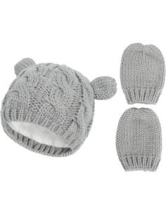 Conjunto Gorro y Guantes Bebé Suaves 0-18 Meses - Negro y Gris 2