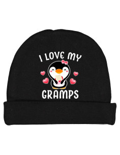 Gorro de Bebé Negro 100% Algodón con Pingüino y Corazones