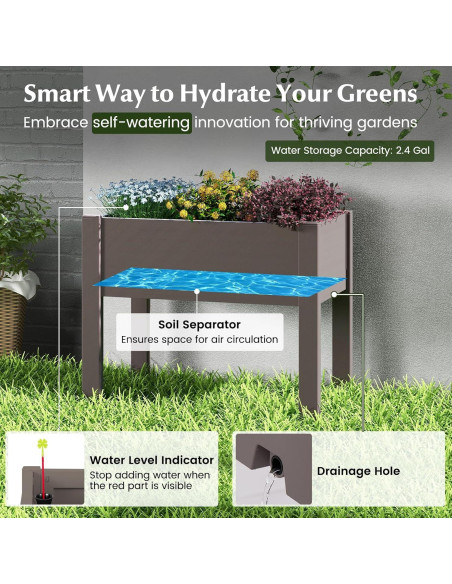 Cama de Jardín Elevada Giantex 53L con Autorriego y Drenaje