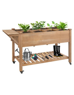 Cama de Jardín Elevada Móvil Ketive 140.97x60.96cm Marrón