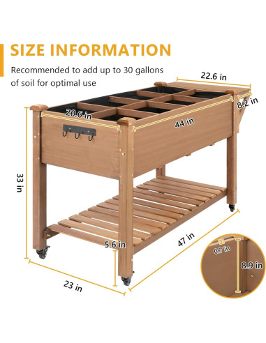 Cama de Jardín Elevada Móvil Ketive 140.97x60.96cm Marrón