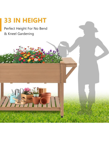 Cama de Jardín Elevada Móvil Ketive 140.97x60.96cm Marrón