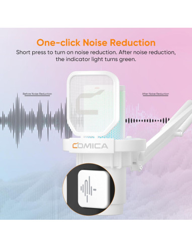 Micrófono USB COMICA Uni A-Cableado para PC y Gaming - Blanco